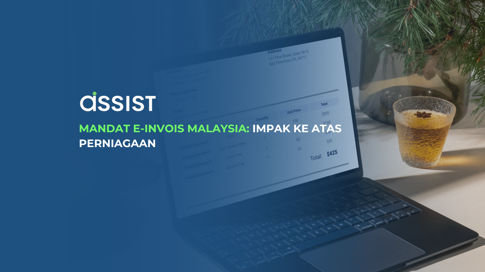 Ilustrasi impak mandat e-invois Malaysia ke atas perniagaan, dengan logo Assist.